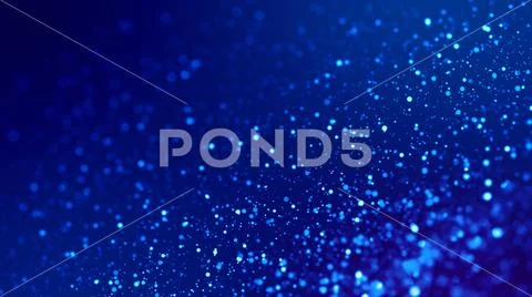 Micro world. Glow blue particles on blue background are hanging in air for Stock Photos