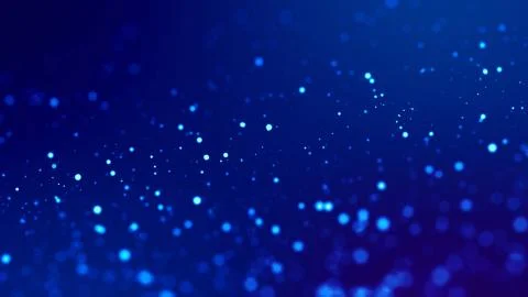 Micro world. Glow blue particles on blue background are hanging in air for Stock Photos