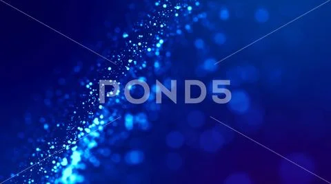 Micro world. Glow blue particles on blue background are hanging in air for Stock Photos