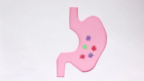 Microb inside stomach. Take digestive pill. Indigestion system disease. GI belly Stock Footage 294931906