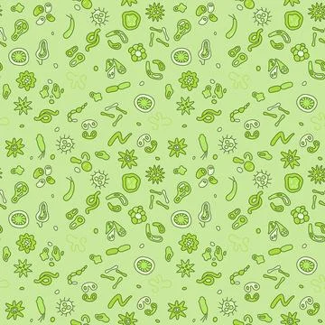 Microbe and Bacteria vector Biology and Medicine concept green seamless patte Stock Illustration
