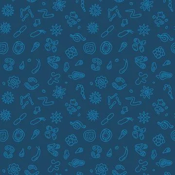 Microbe and Bacteria vector blue modern outline seamless pattern Stockillustratie