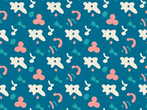 Microbe and  under the microscope on a seamless spring pattern. Stock Illustration