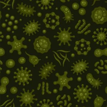 Microbe and Virus under Microscope Seamless Pattern. Vector Stock Illustration