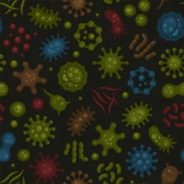 Microbe and Virus under Microscope Seamless Pattern. Vector Stock Illustration