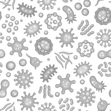 Microbe and Virus under Microscope Seamless Pattern. Vector Stock Illustration