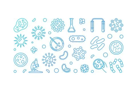 Microbe blue line illustration or horizontal banner microbes ico Illustrazione stock