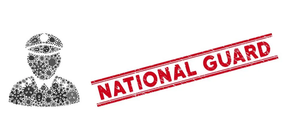 Microbe Collage Army General Icon and Textured National Guard Stamp with Lines Stockillustratie