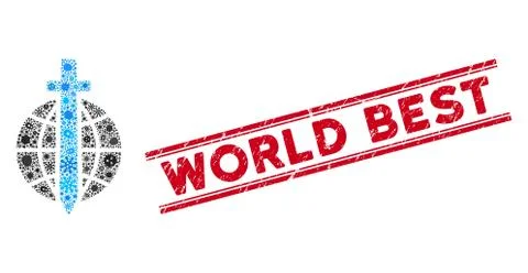 Microbe Collage Global Guard Icon and Scratched World Best Seal with Lines イラスト素材