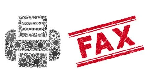 Microbe Collage Printer Icon and Scratched Fax Stamp with Lines イラスト素材