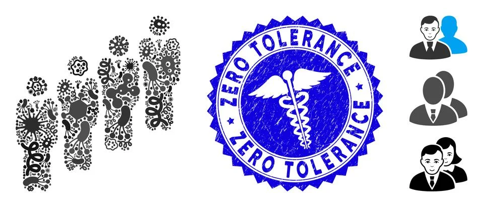 Microbe Collage Queue Icon with Medic Textured Zero Tolerance Stamp Illustrazione stock