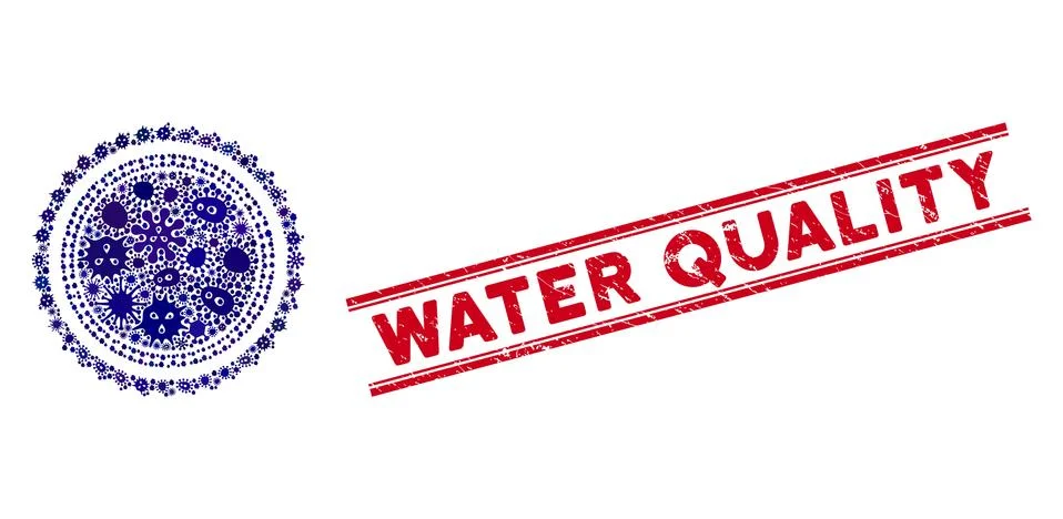 Microbe Collage Round Rosette Seal Icon and Grunge Water Quality Stamp with Stock-Illustration