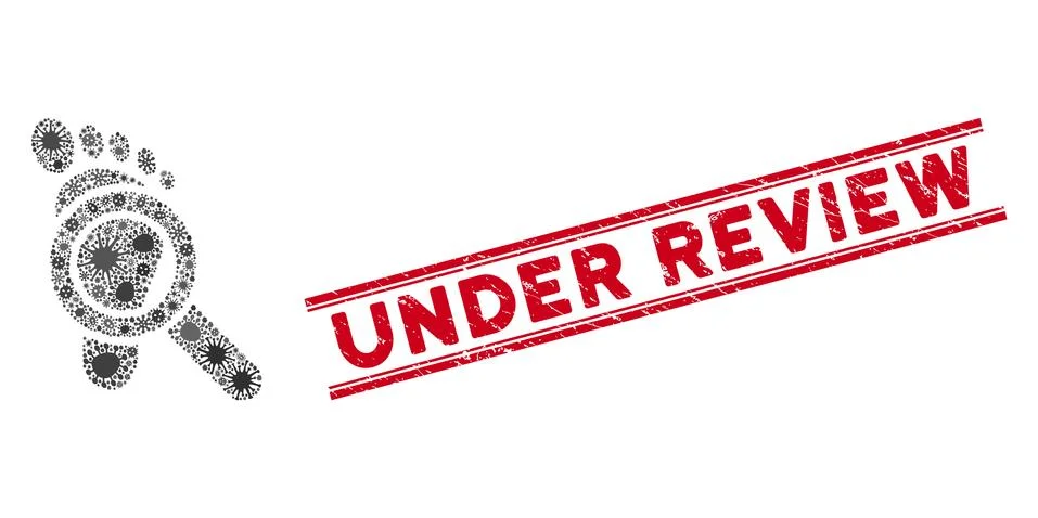 Microbe Collage Trace Detective Icon and Textured Under Review Stamp with Lines Stock Illustration