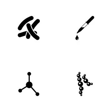 Microbe laboratory experiment - a set of black four solid icons isolated on.. 스톡 일러스트