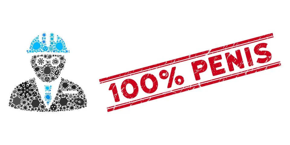 Microbe Mosaic Blind Engineer Icon and Distress 100% Penis Stamp with Lines 스톡 일러스트