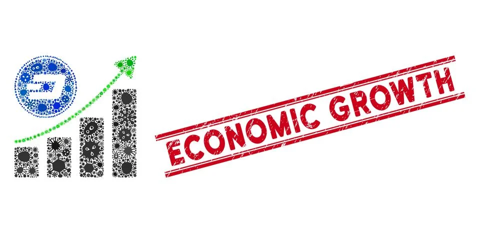 Microbe Mosaic Dash Growing Chart Icon and Grunge Economic Growth Seal with Stock Illustration