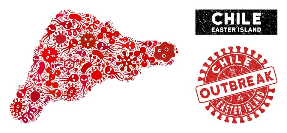 Microbe Mosaic Easter Island Map with Grunge OUTBREAK Stamp Seal イラスト素材