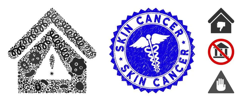 Microbe Mosaic Warning Building Icon with Caduceus Textured Skin Cancer Seal Ilustración de archivo