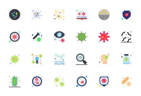 Microbe Premium Vector Bundle with 24 128x128 Editable Flat Icons Stock Illustration
