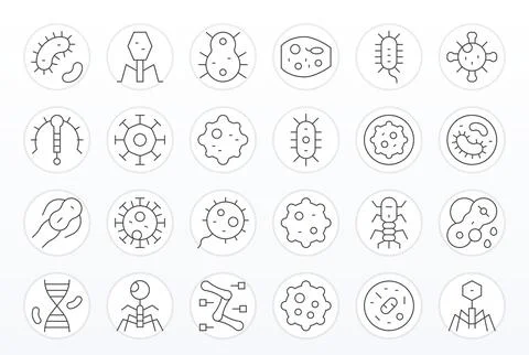 Microbe Ultimate Vector Package with 24 128x128 Thin Line Display Perfect Ico Illustrazione stock