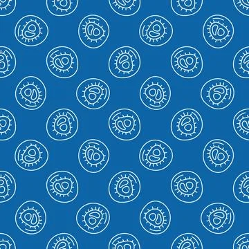 Microbe vector concept blue thin line seamless pattern Illustrazione stock