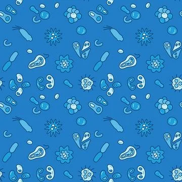 Microbes and Bacteria vector creative blue seamless pattern 스톡 일러스트