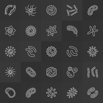 Microbes and bacterias vector outline concept icons set Stock Illustration