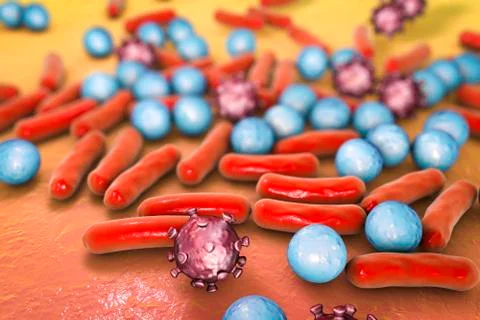 Microbes of different shapes Stock Illustration