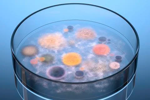 Microbes growing in Petri dish, artwork Stock Illustration