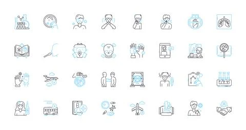 Microbes linear icons set. Bacteria, Fungi, Viruses, Protozoa, Archaea Stock Illustration