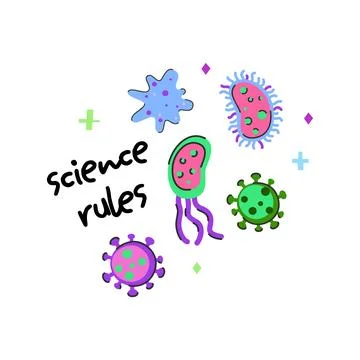 Microbes Science Rules Illustration, Cute Bacteria Virology Clipart, Microb.. Stock Illustration