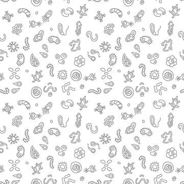 Microbes vector Bioengineering concept outline seamless pattern 스톡 일러스트