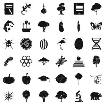 Microbial icons set, simple style Stock Illustration