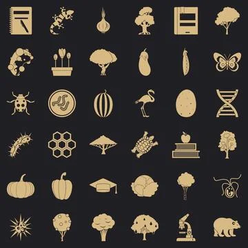 Microbial icons set, simple style Stock Illustration