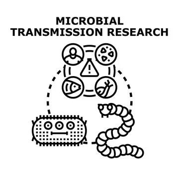 Microbial transmission research studying disease spread illustration Stock Illustration