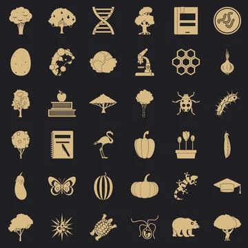 Microbiological icons set, simple style Stock Illustration