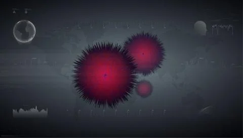 Microbiological study. Virus cell analysis.Danger of deadly virus. Hologram of Illustrazione stock