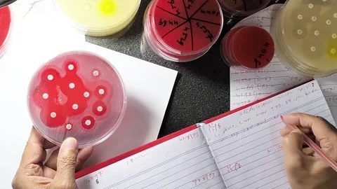 Microbiologist check antibiotic susceptibility Video stock 337723651