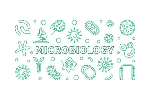 Microbiology line banner. Vector bacteriology green illustration Stock Illustration