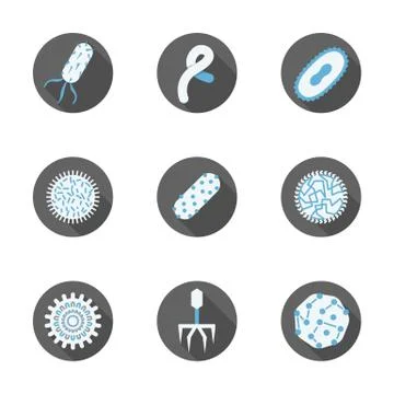 Microbiology round flat vector icons set Stock Illustration