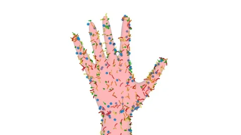 Microbiome bacteria, viruses, microbes on hand. 3d animation Stock Footage 98609623