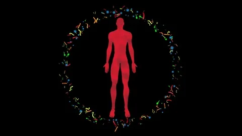 Microbiome bacteria, viruses, microbes surrounding  man, male body Stock-Footage 79669808