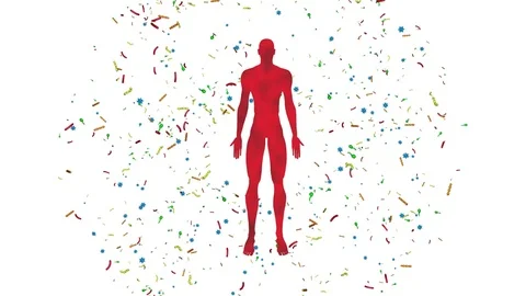 Microbiome bacteria, viruses, microbes surrounding male body Stock Footage 79669812