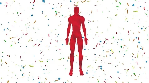 Microbiome bacteria, viruses, microbes surrounding  male body 스톡 동영상 79669821