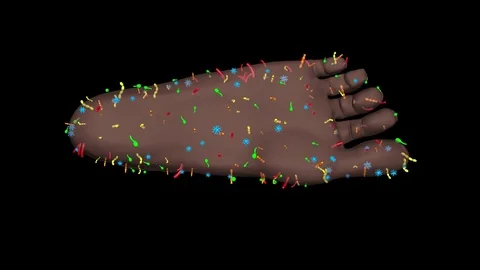 Microbiome , microorganisms, bacteria, viruses, microbes crawling on human foot Stock Footage 79669806