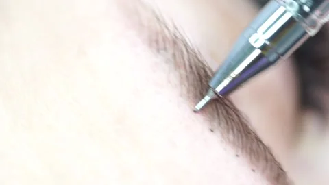Microblading Eyebrow Tattoo, Permanent Makeup, Using Special Needle, Injects Stock Footage 135555129