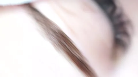 Microblading Eyebrow Tattoo, Permanent Makeup, Using Special Needle, Injects Stock Footage 135555258