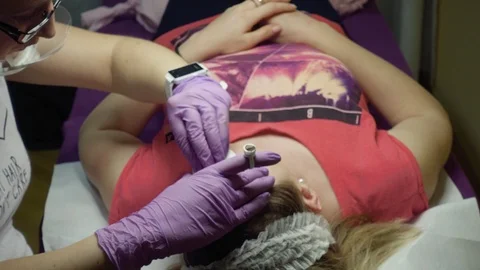 Microblading eyebrows procedure Video stock 89664531
