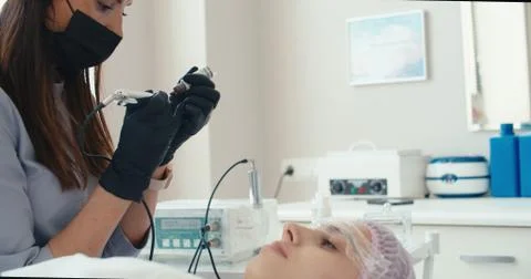 Microblading eyebrows work flow Stock Photos