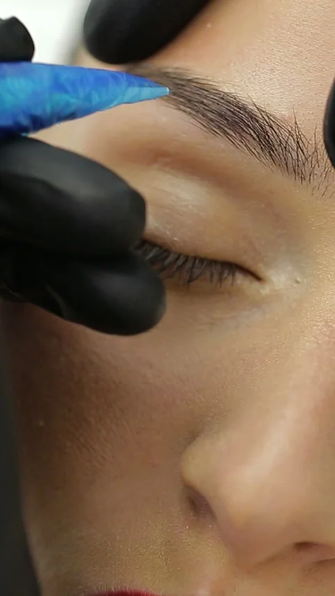 Microblading Eyebrows Work.  Stock Footage 309557935